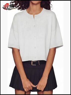 Lightweight Short Sleeve Cropped Cardigan Women Summer Button Down Knit Sweater